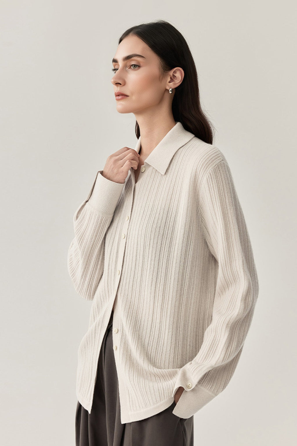 Ultrasoft Ribbed Wool Knit Button-Up Shirt
