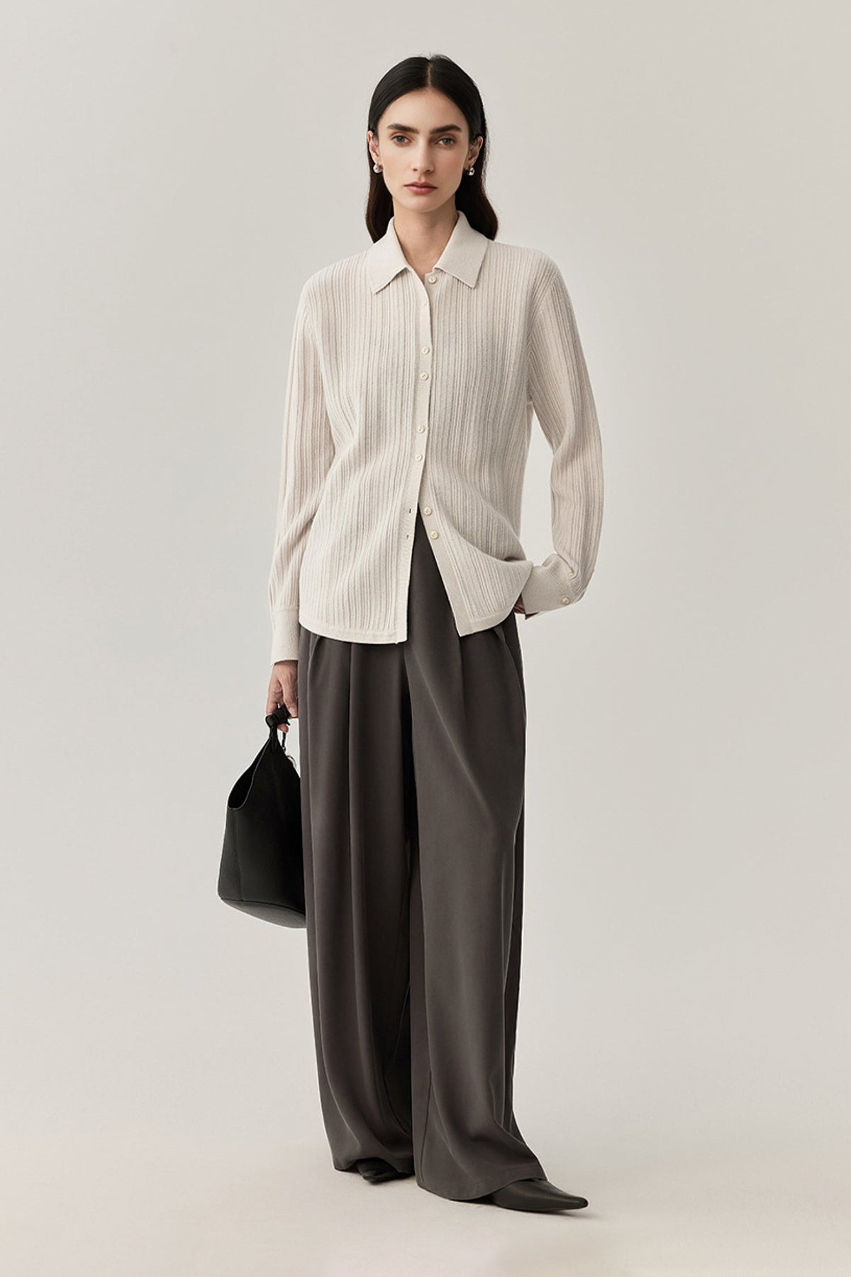 Ultrasoft Ribbed Wool Knit Button-Up Shirt