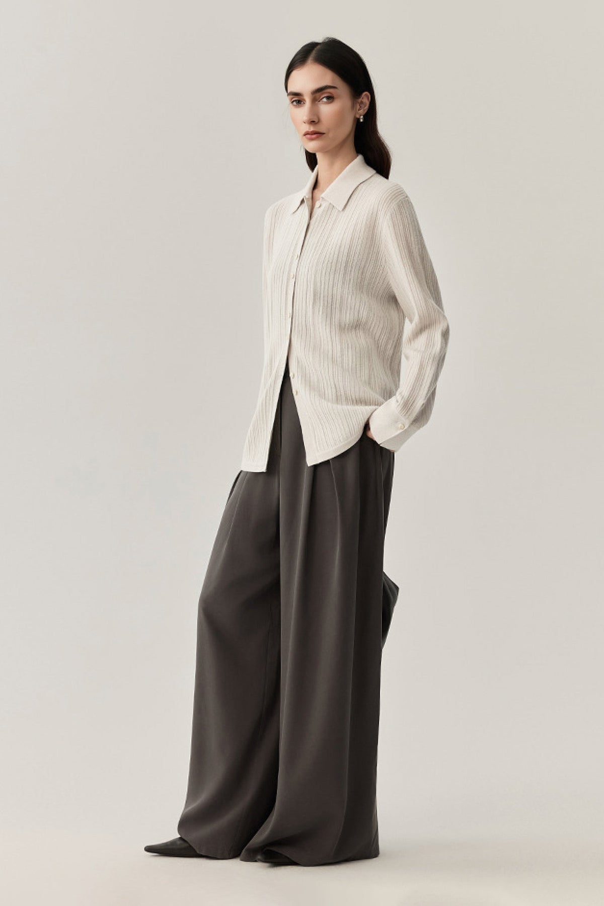 Ultrasoft Ribbed Wool Knit Button-Up Shirt