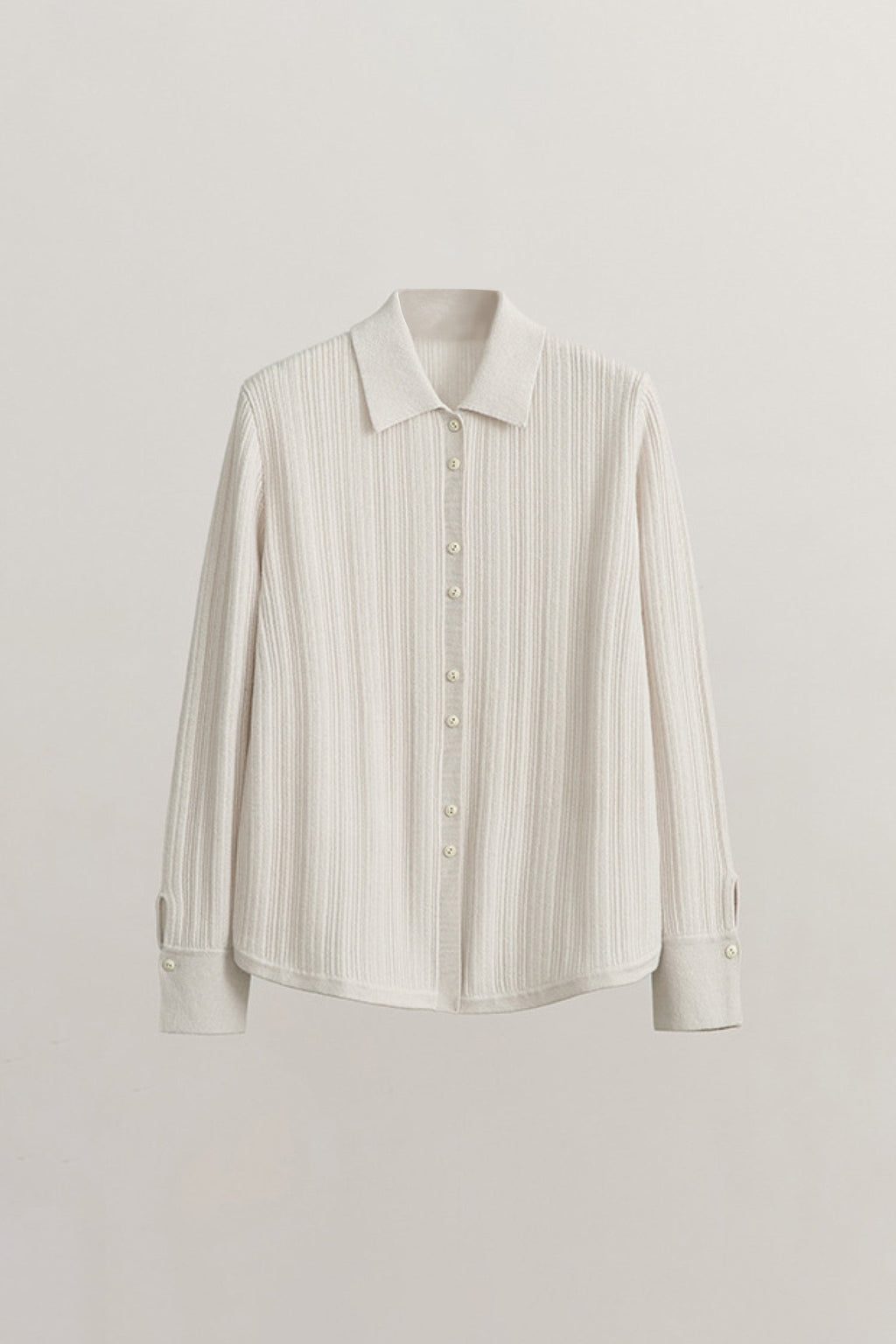 Ultrasoft Ribbed Wool Knit Button-Up Shirt