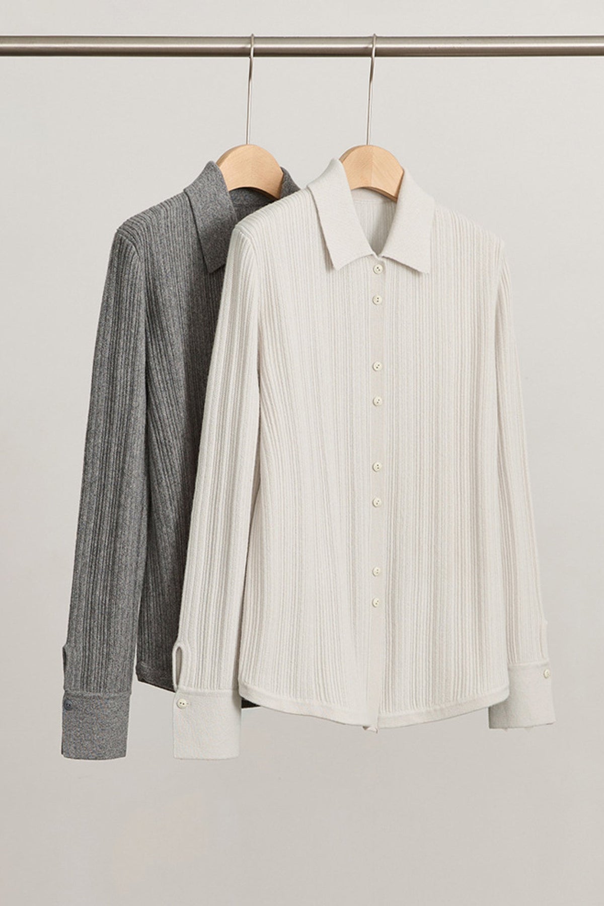 Ultrasoft Ribbed Wool Knit Button-Up Shirt