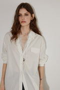 V Neck Collared White Shirt with Lace Trim