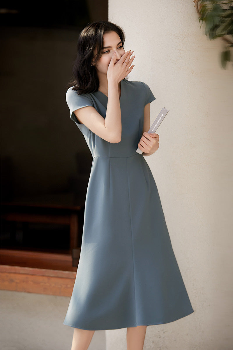 V-Neck Mermaid Midi Dress in Triacetate
