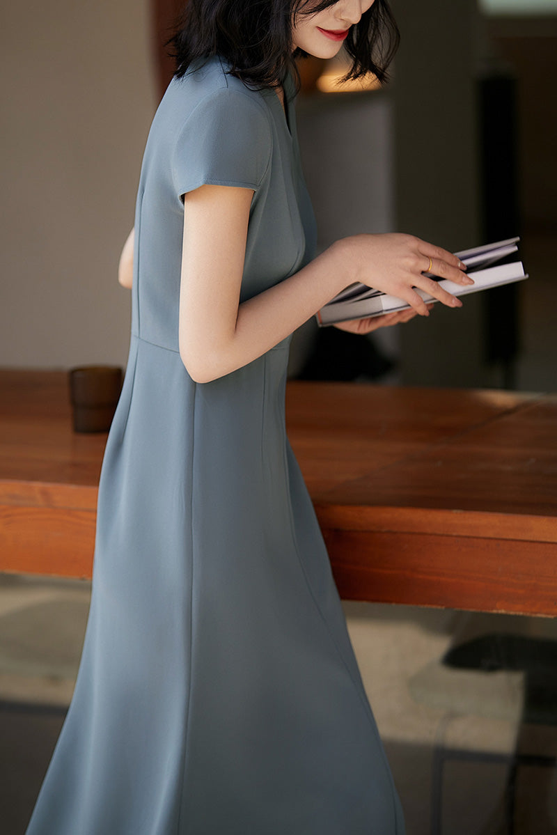 V-Neck Mermaid Midi Dress in Triacetate