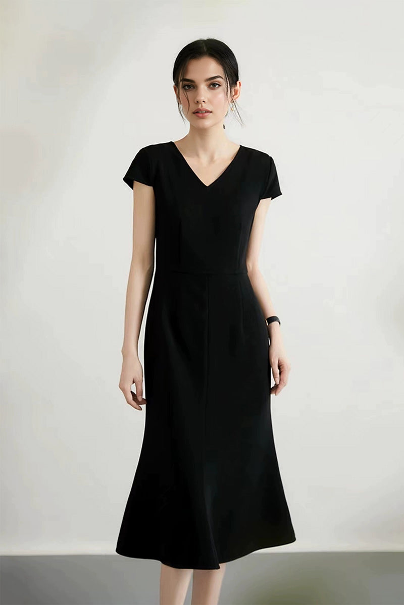 V-Neck Mermaid Midi Dress in Triacetate
