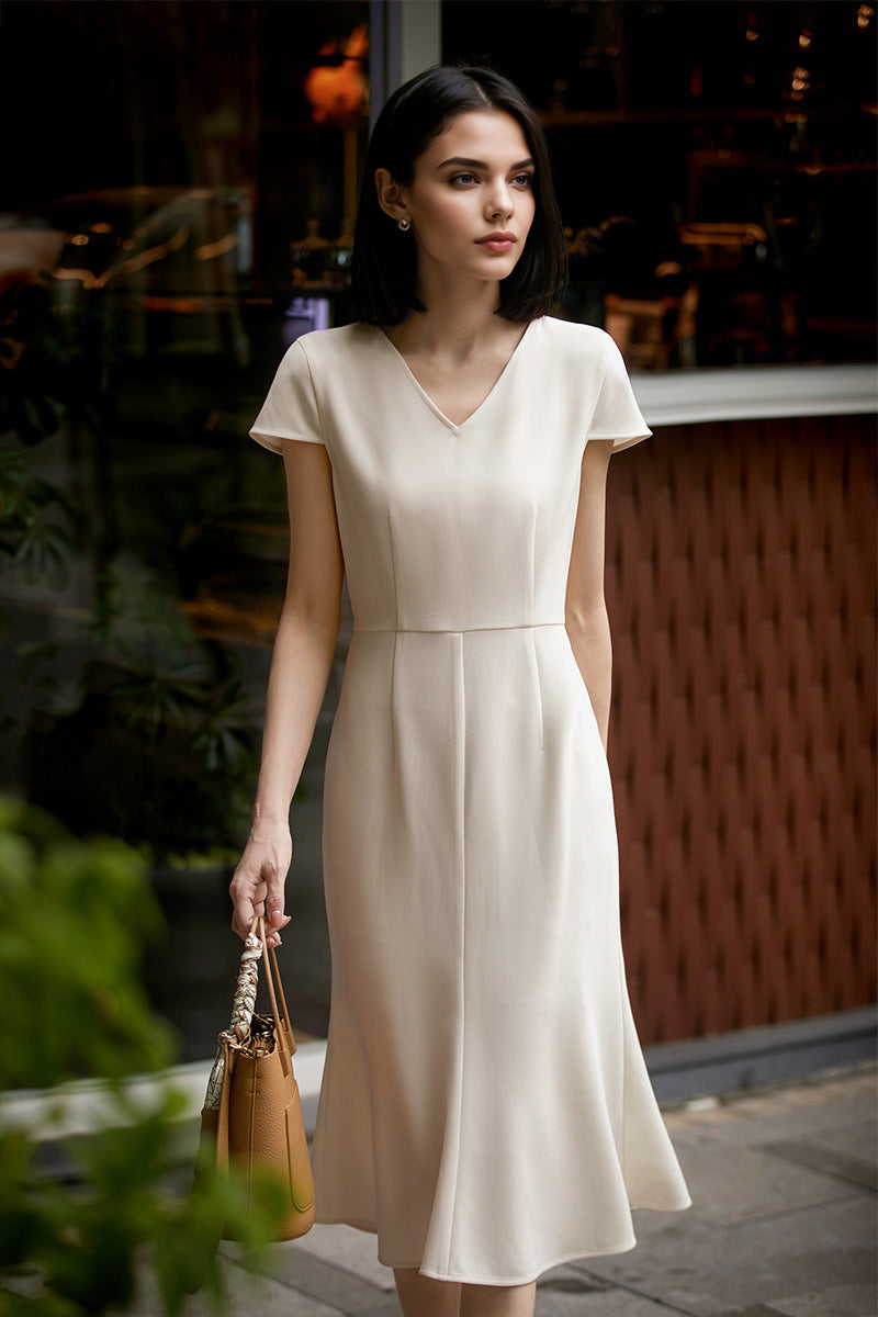 V-Neck Mermaid Midi Dress in Triacetate