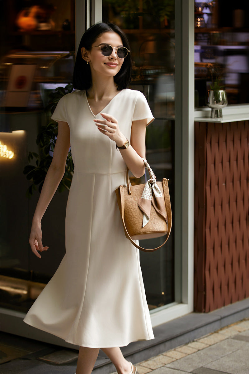 V-Neck Mermaid Midi Dress in Triacetate