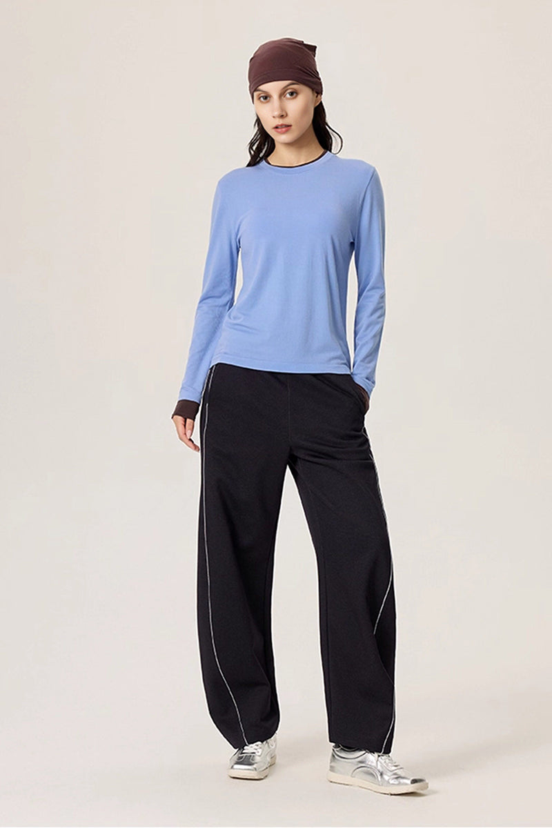Faux Two-Piece Wool-Lyocell Seamless Knit Top