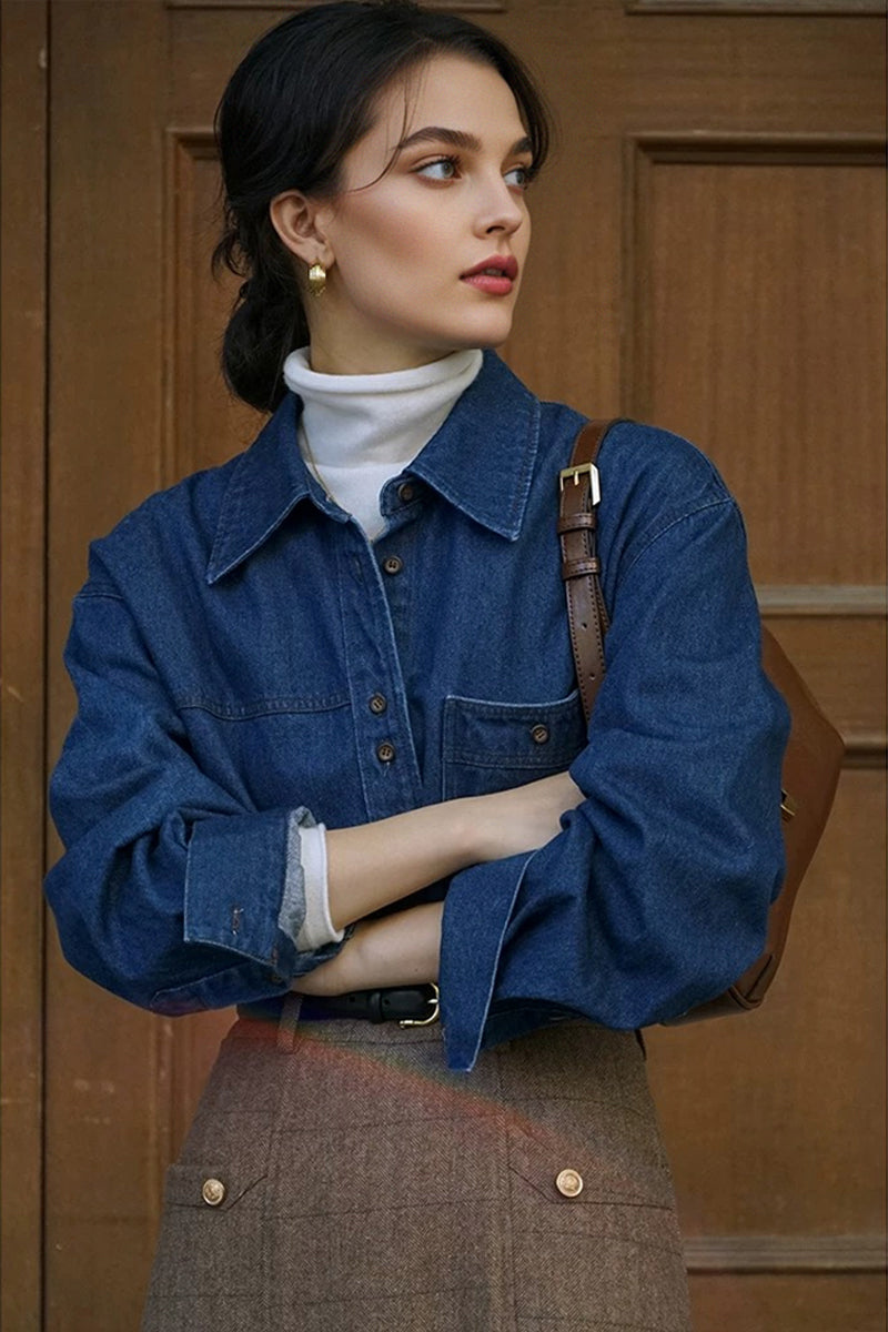 Vintage 100% Cotton Button-Down Denim Shirt