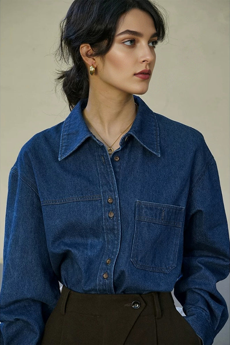 Vintage 100% Cotton Button-Down Denim Shirt
