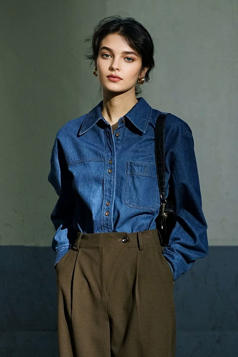 Vintage 100% Cotton Button-Down Denim Shirt