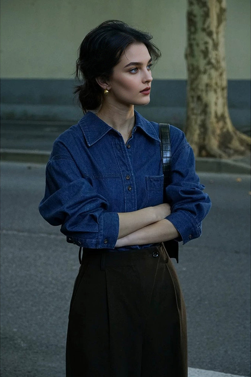 Vintage 100% Cotton Button-Down Denim Shirt