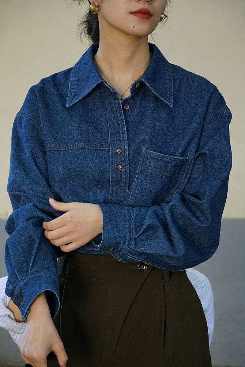 Vintage 100% Cotton Button-Down Denim Shirt