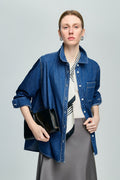Vintage Denim Long-Sleeve Button-Down Pocket Shirt