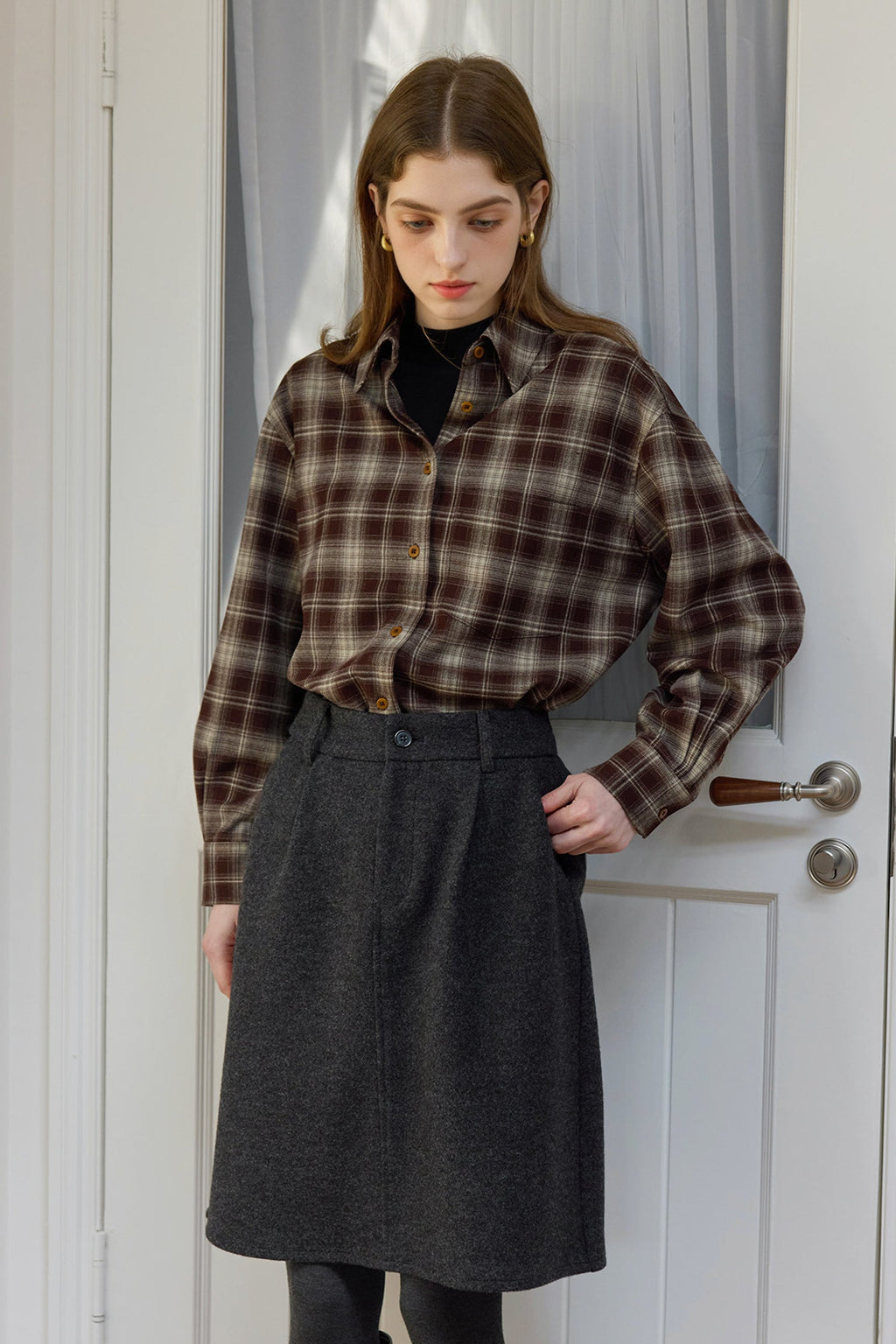 Vintage Plaid Long Sleeve Button-Up Shirt