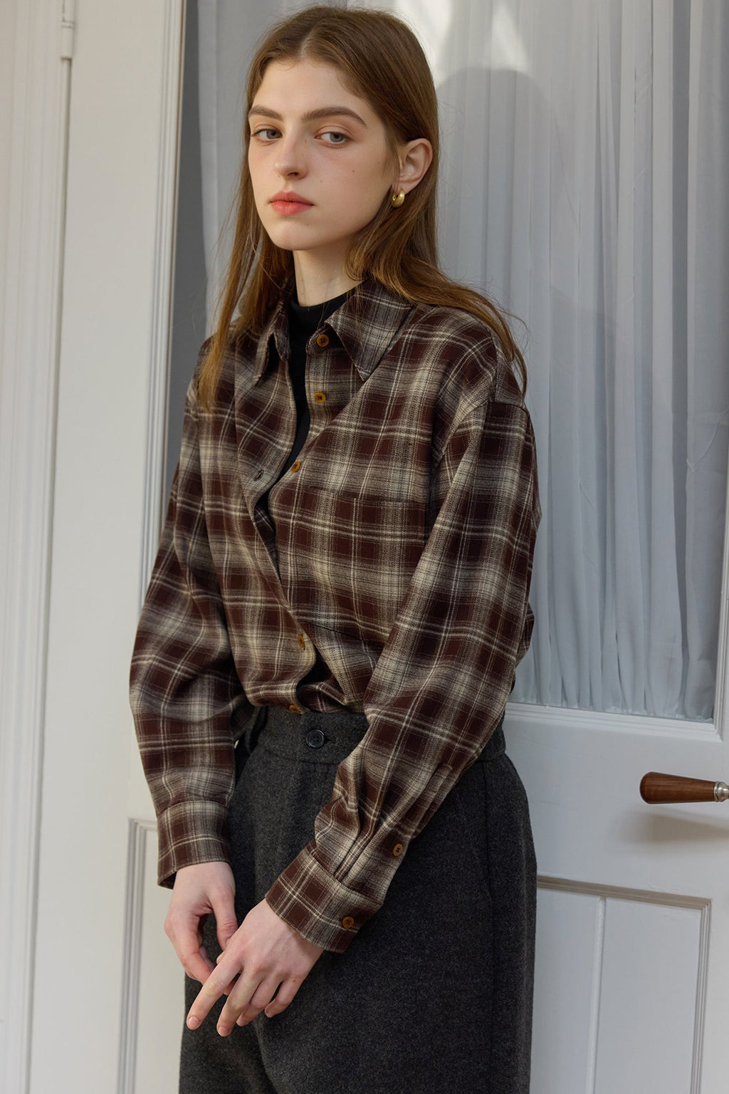 Vintage Plaid Long Sleeve Button-Up Shirt