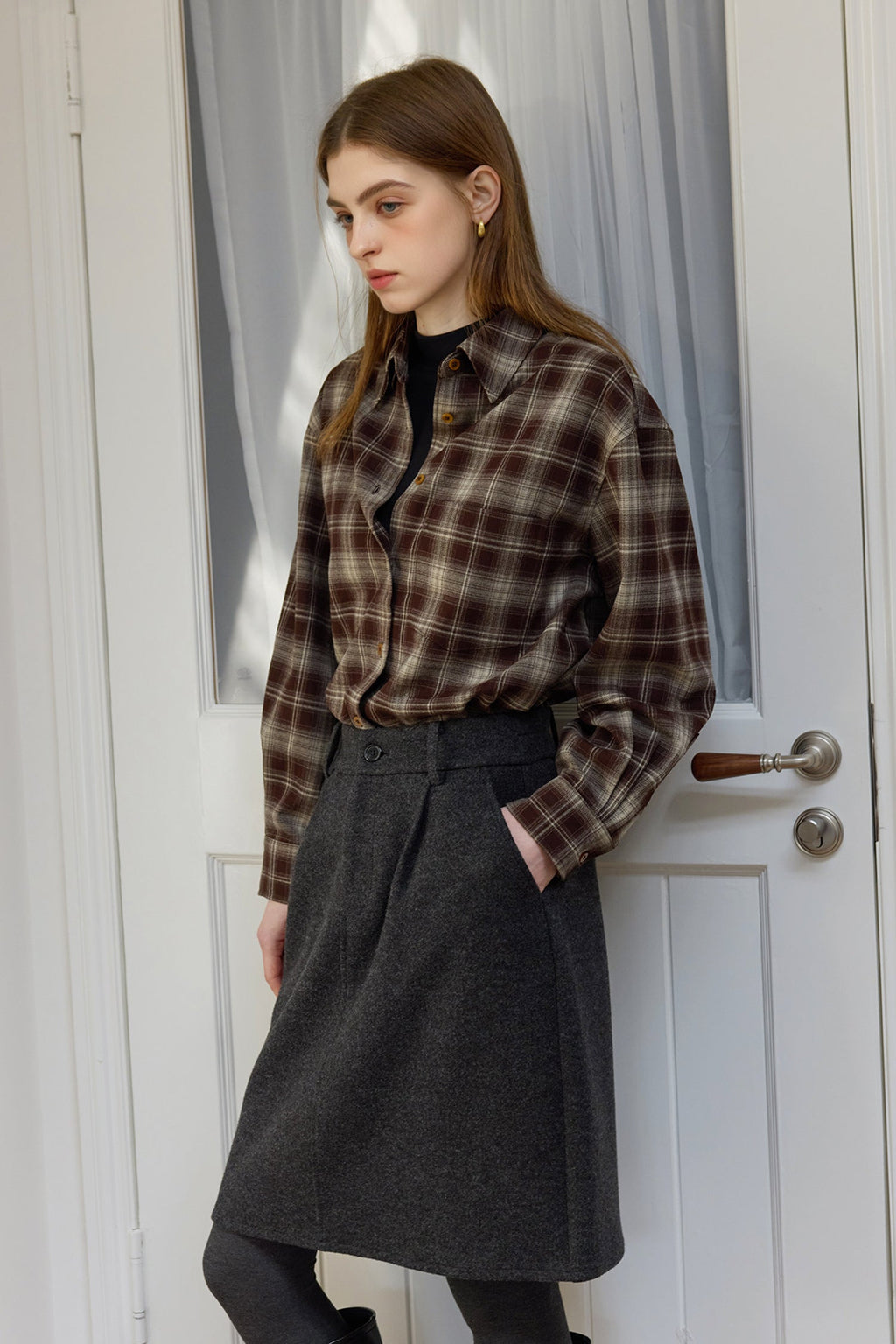 Vintage Plaid Long Sleeve Button-Up Shirt