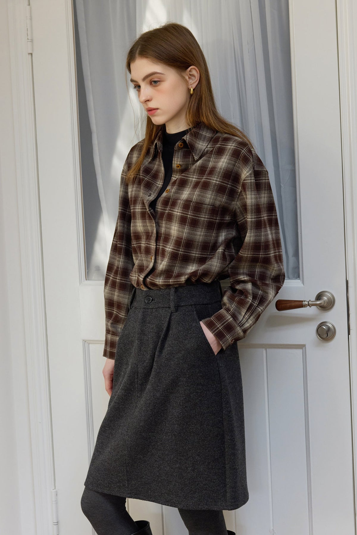 Vintage Plaid Long Sleeve Button-Up Shirt