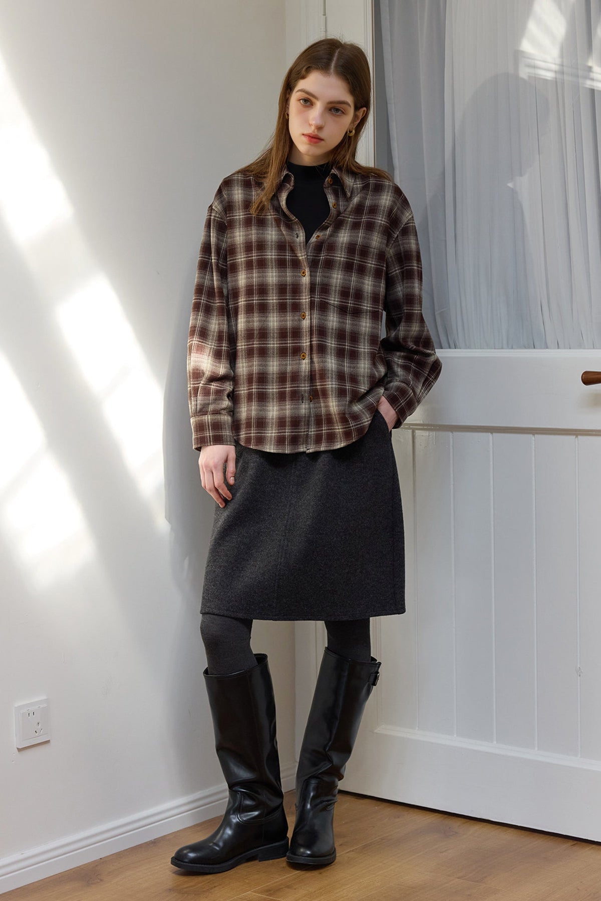 Vintage Plaid Long Sleeve Button-Up Shirt