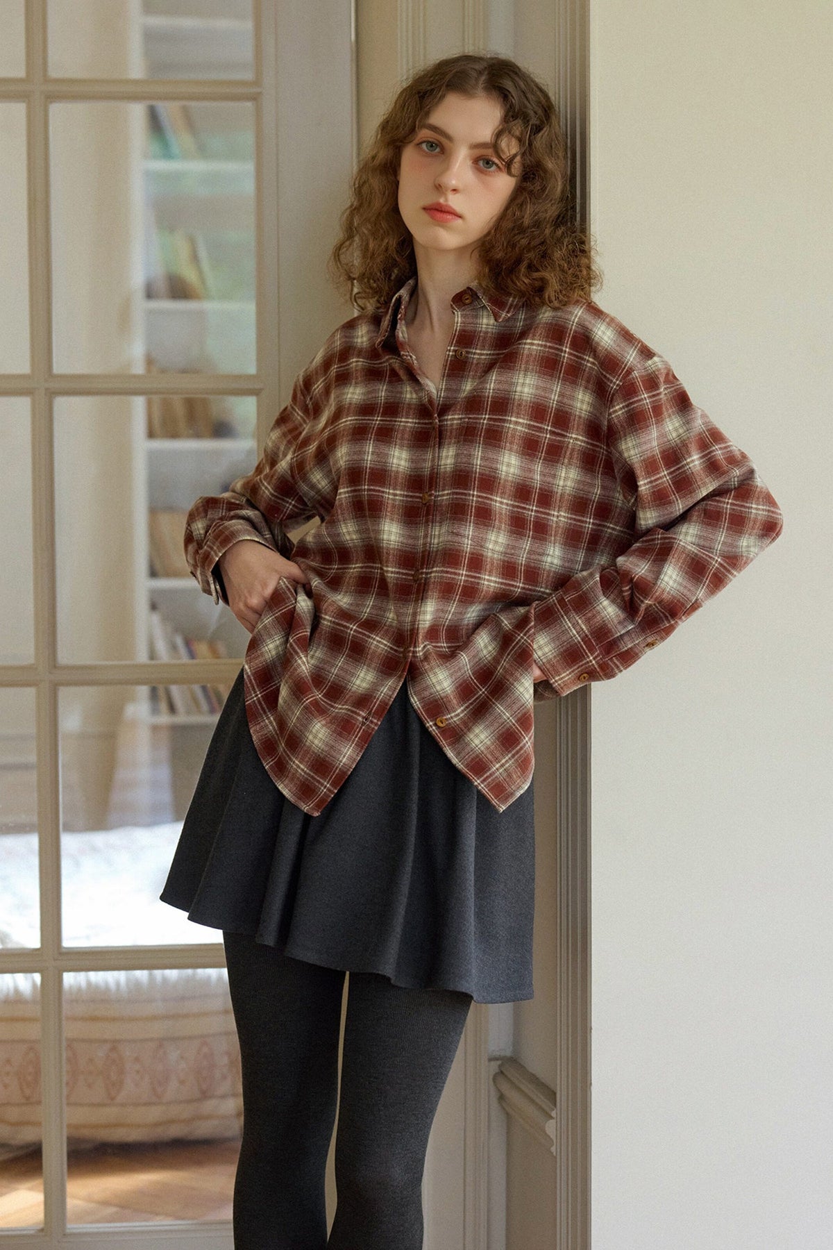Vintage Plaid Long Sleeve Button-Up Shirt
