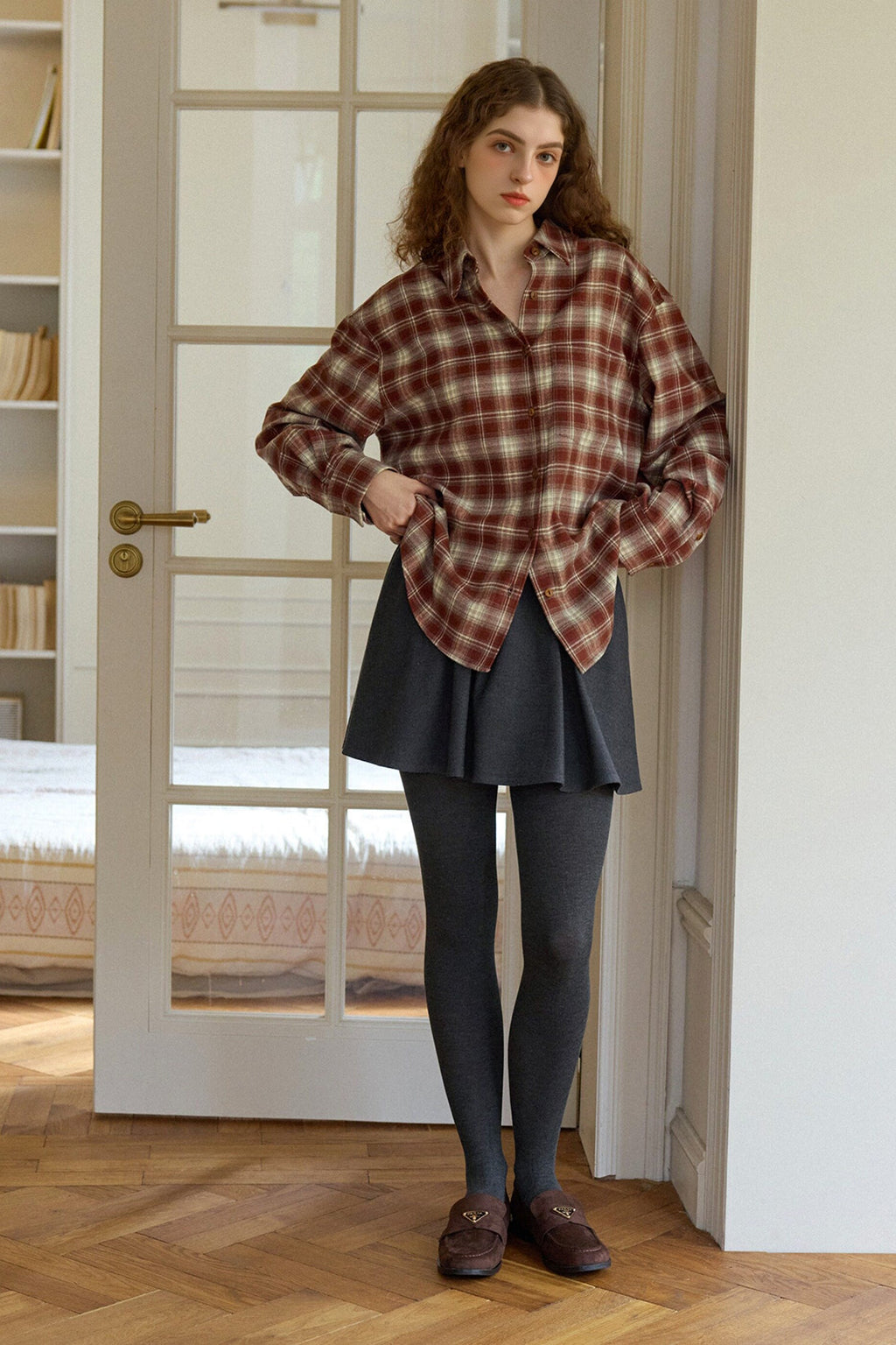 Vintage Plaid Long Sleeve Button-Up Shirt