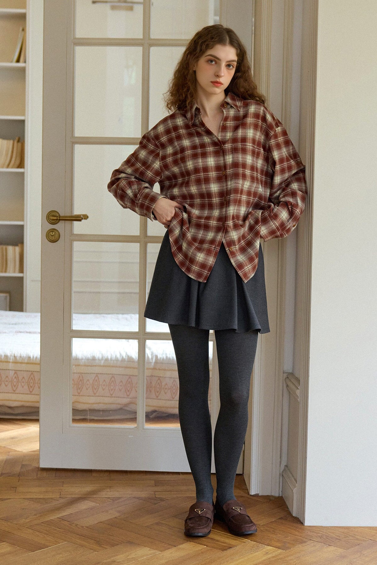 Vintage Plaid Long Sleeve Button-Up Shirt