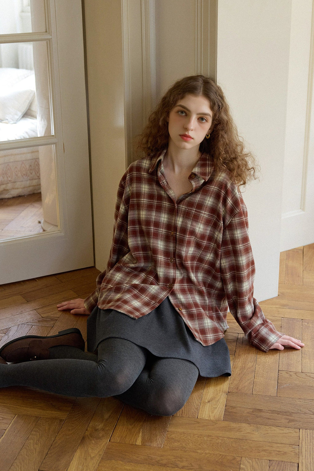 Vintage Plaid Long Sleeve Button-Up Shirt