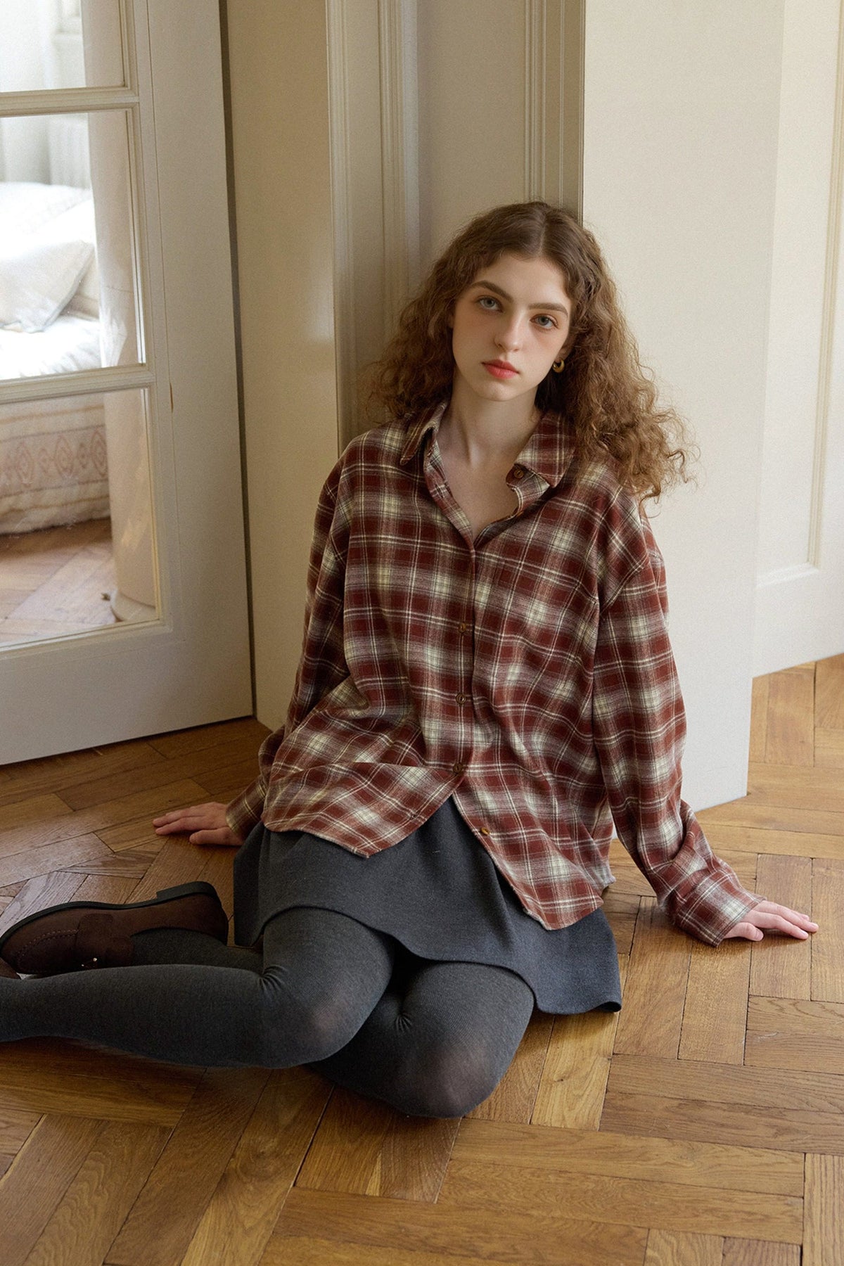 Vintage Plaid Long Sleeve Button-Up Shirt