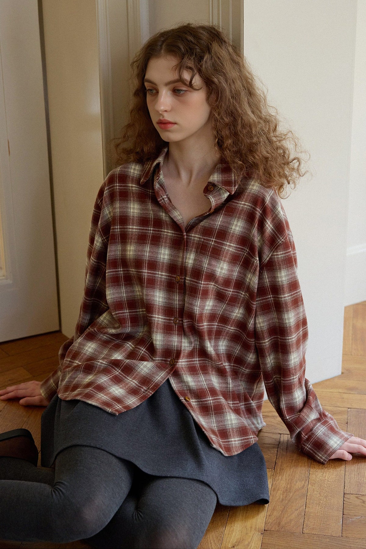 Vintage Plaid Long Sleeve Button-Up Shirt