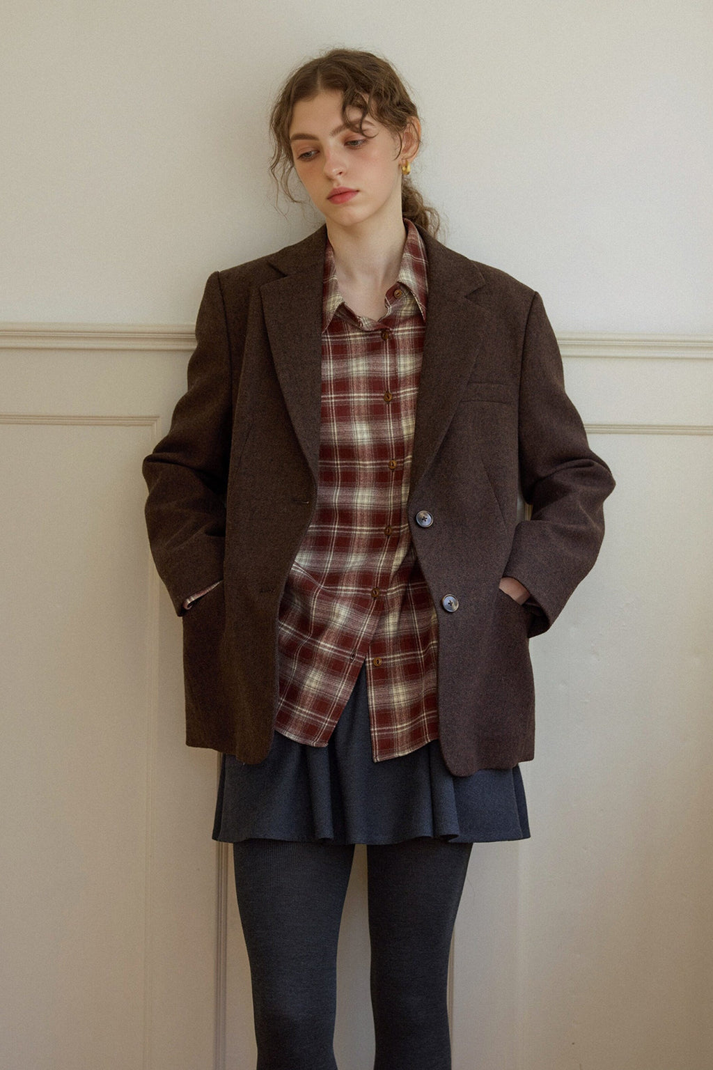 Vintage Plaid Long Sleeve Button-Up Shirt