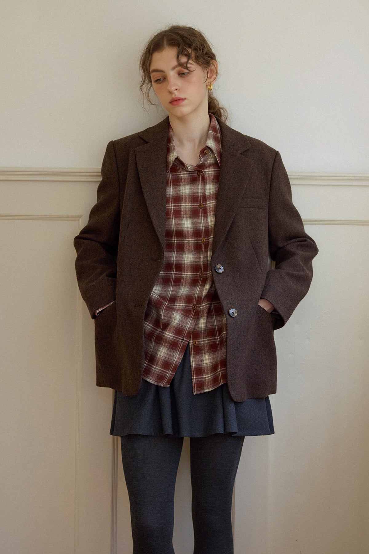 Vintage Plaid Long Sleeve Button-Up Shirt