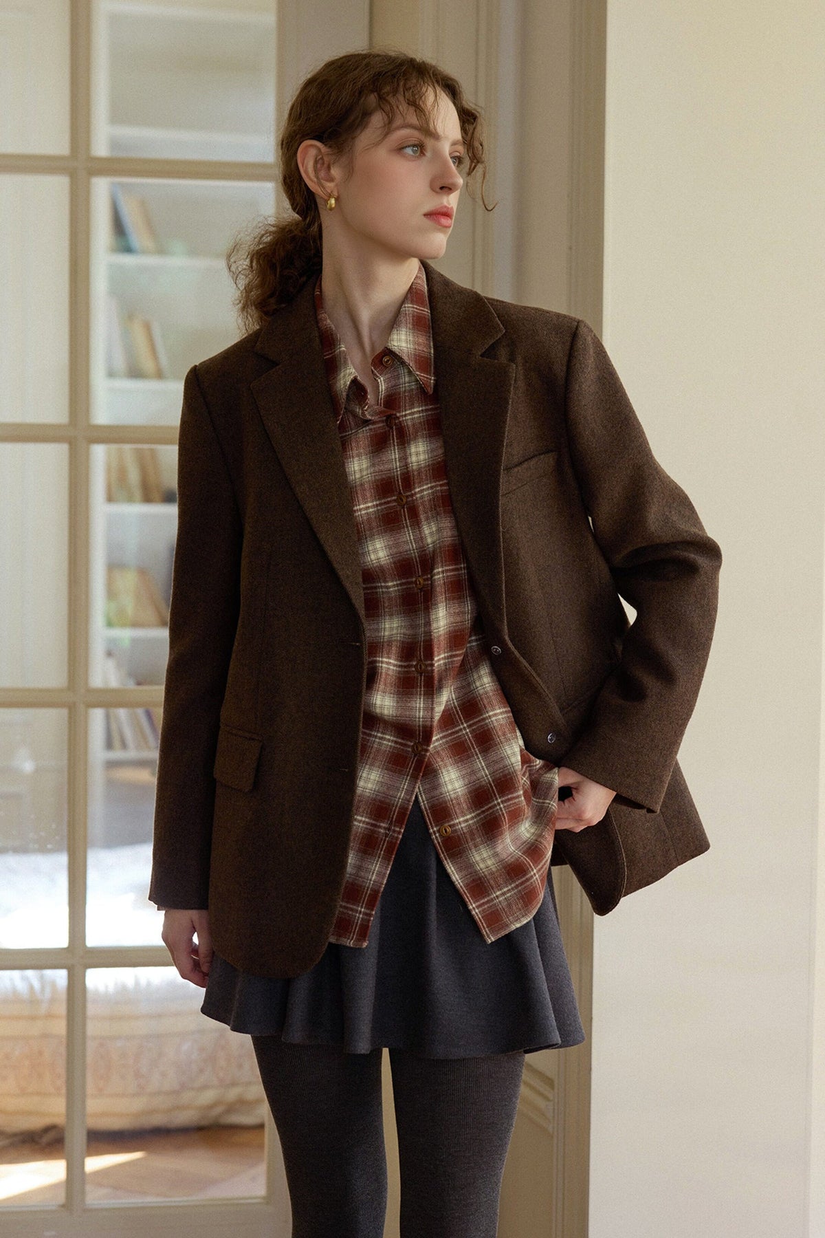 Vintage Plaid Long Sleeve Button-Up Shirt