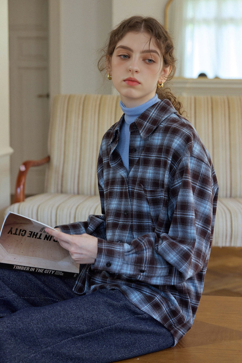 Vintage Plaid Long Sleeve Button-Up Shirt