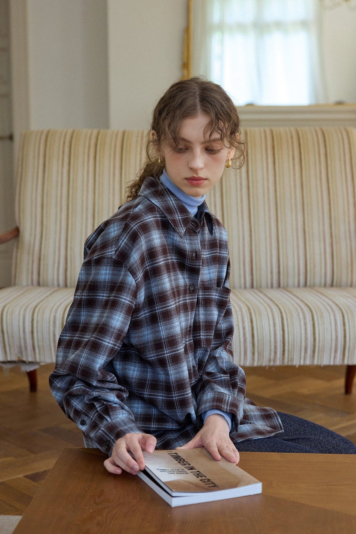 Vintage Plaid Long Sleeve Button-Up Shirt