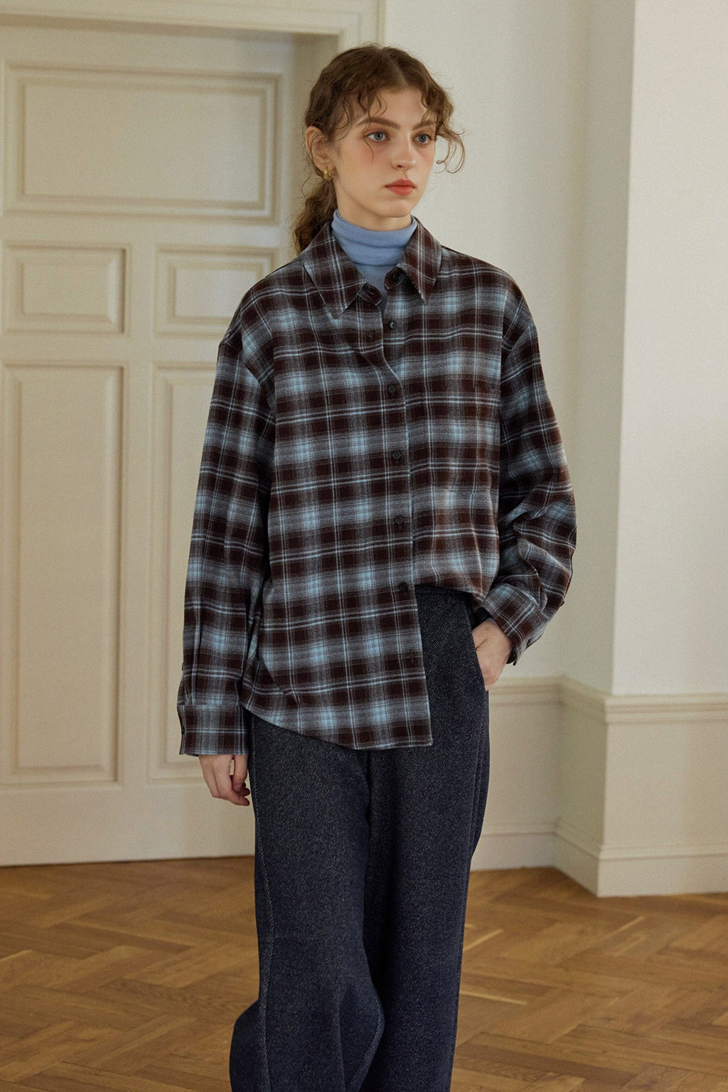 Vintage Plaid Long Sleeve Button-Up Shirt