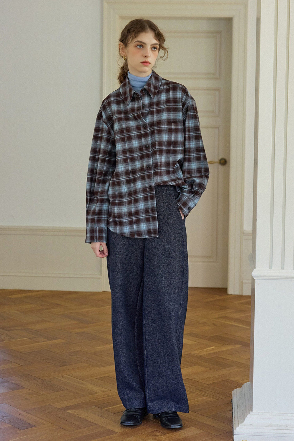 Vintage Plaid Long Sleeve Button-Up Shirt
