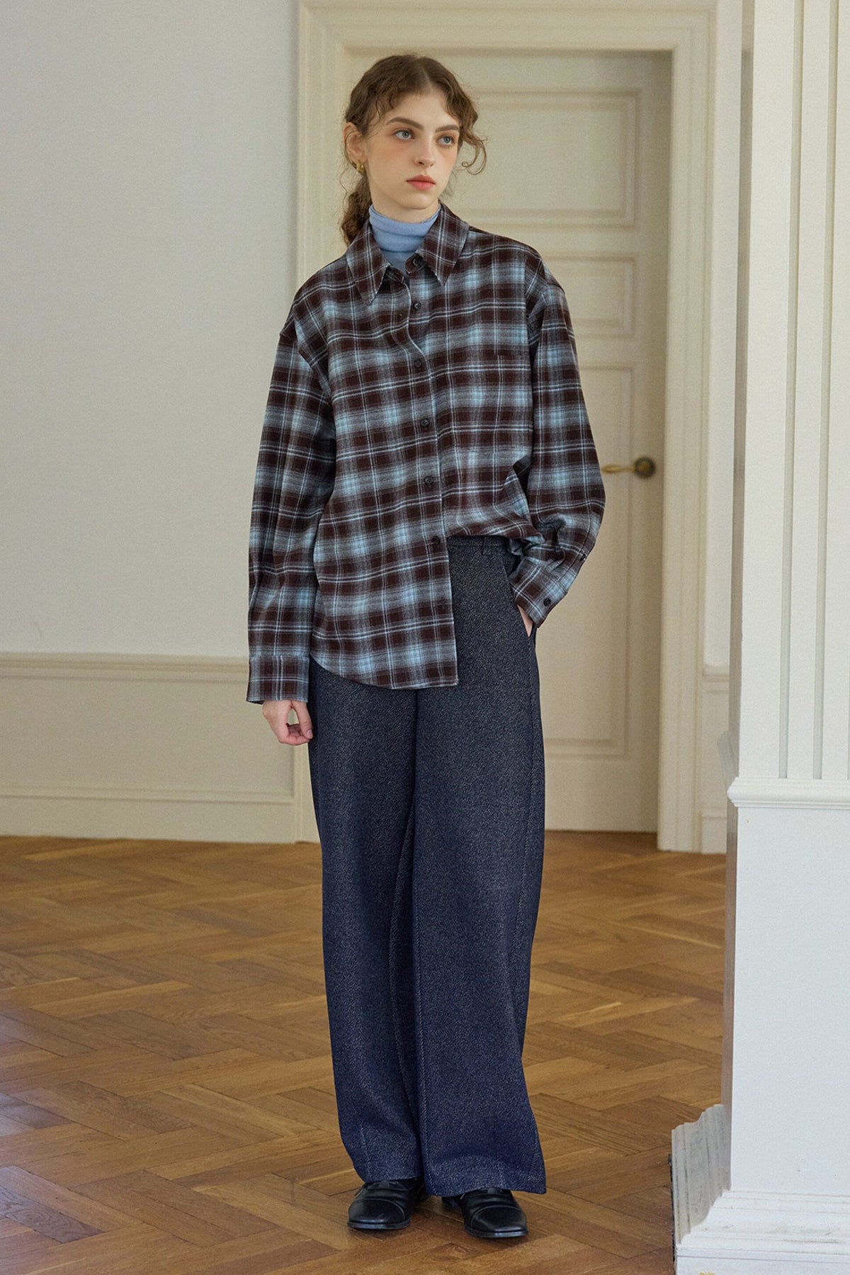Vintage Plaid Long Sleeve Button-Up Shirt