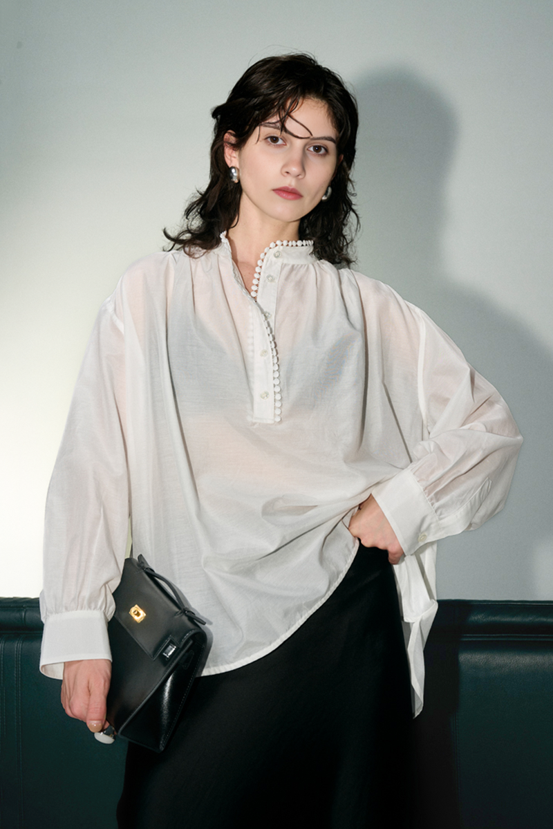 Vintage Stand Collar Button Up Shirt