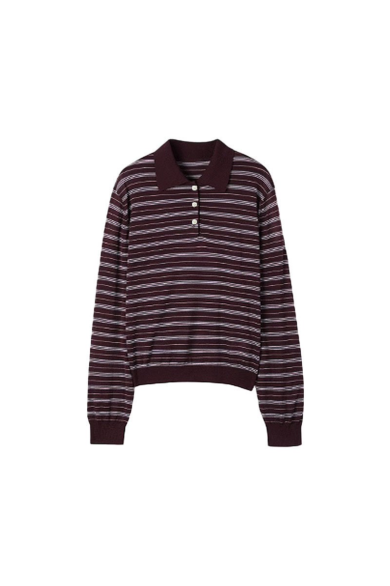 Washable Merino Wool Striped Polo Shirt