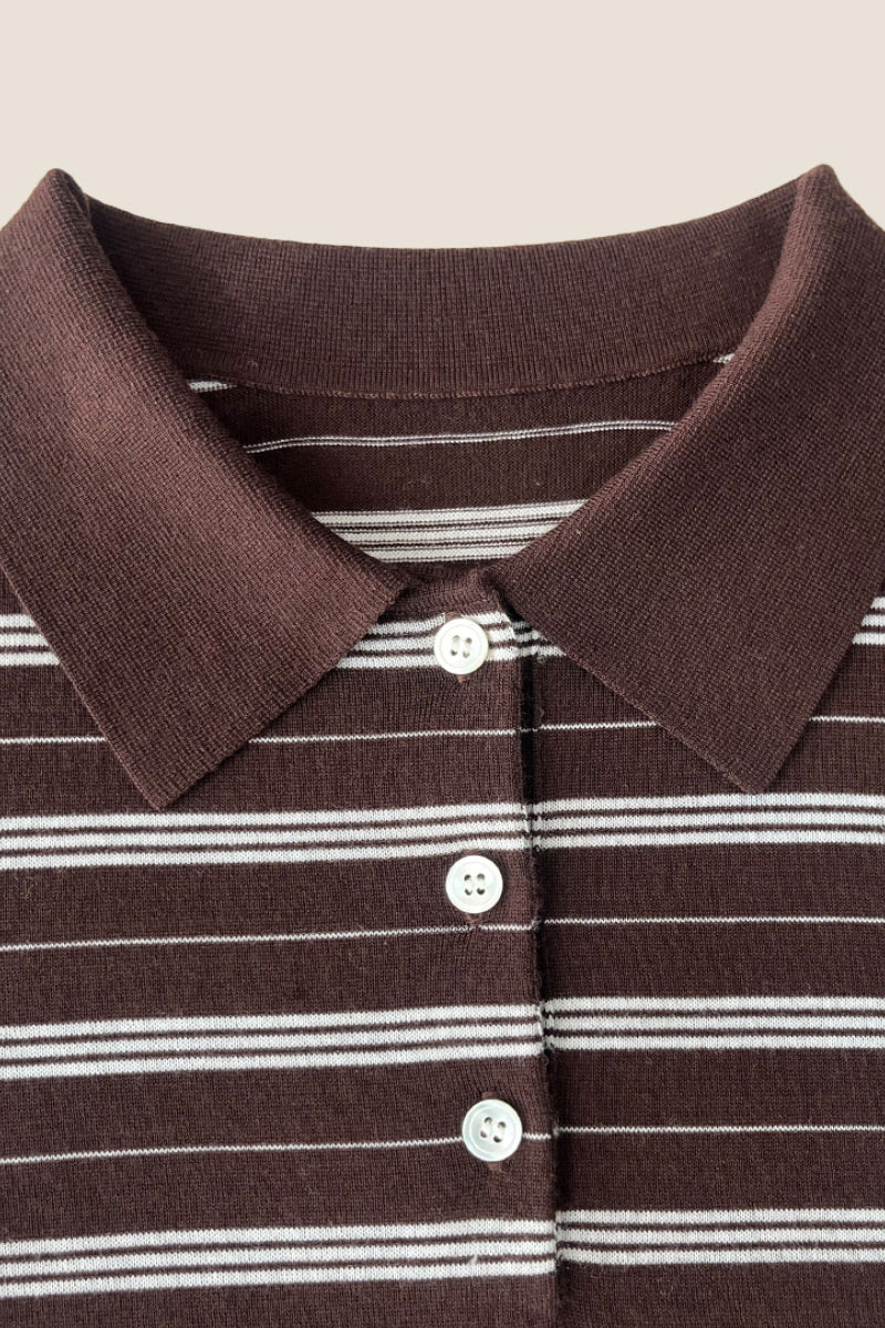 Washable Merino Wool Striped Polo Shirt