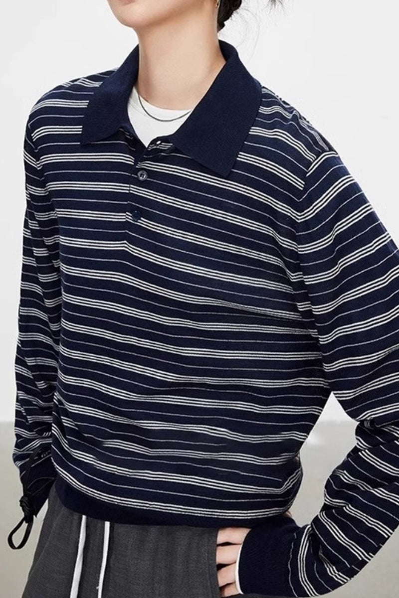 Washable Merino Wool Striped Polo Shirt