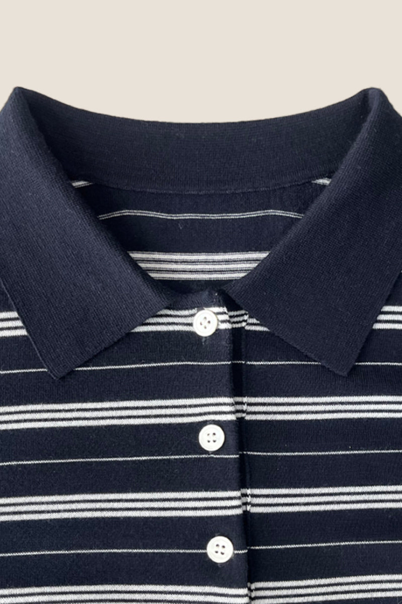 Washable Merino Wool Striped Polo Shirt