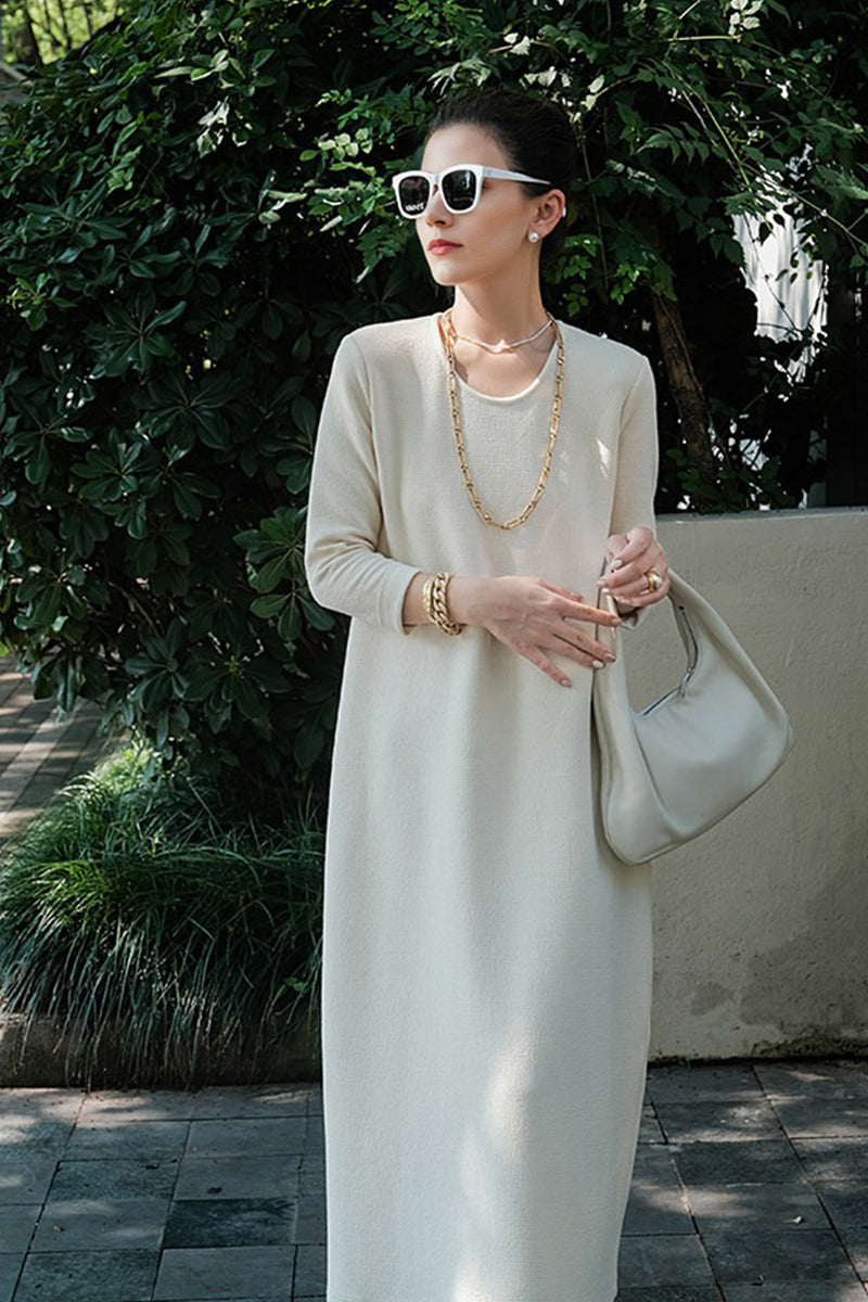 White 3/4 Sleeve Midi Shift Dress