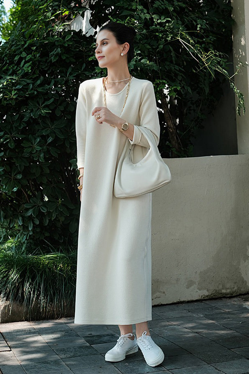 White 3/4 Sleeve Midi Shift Dress