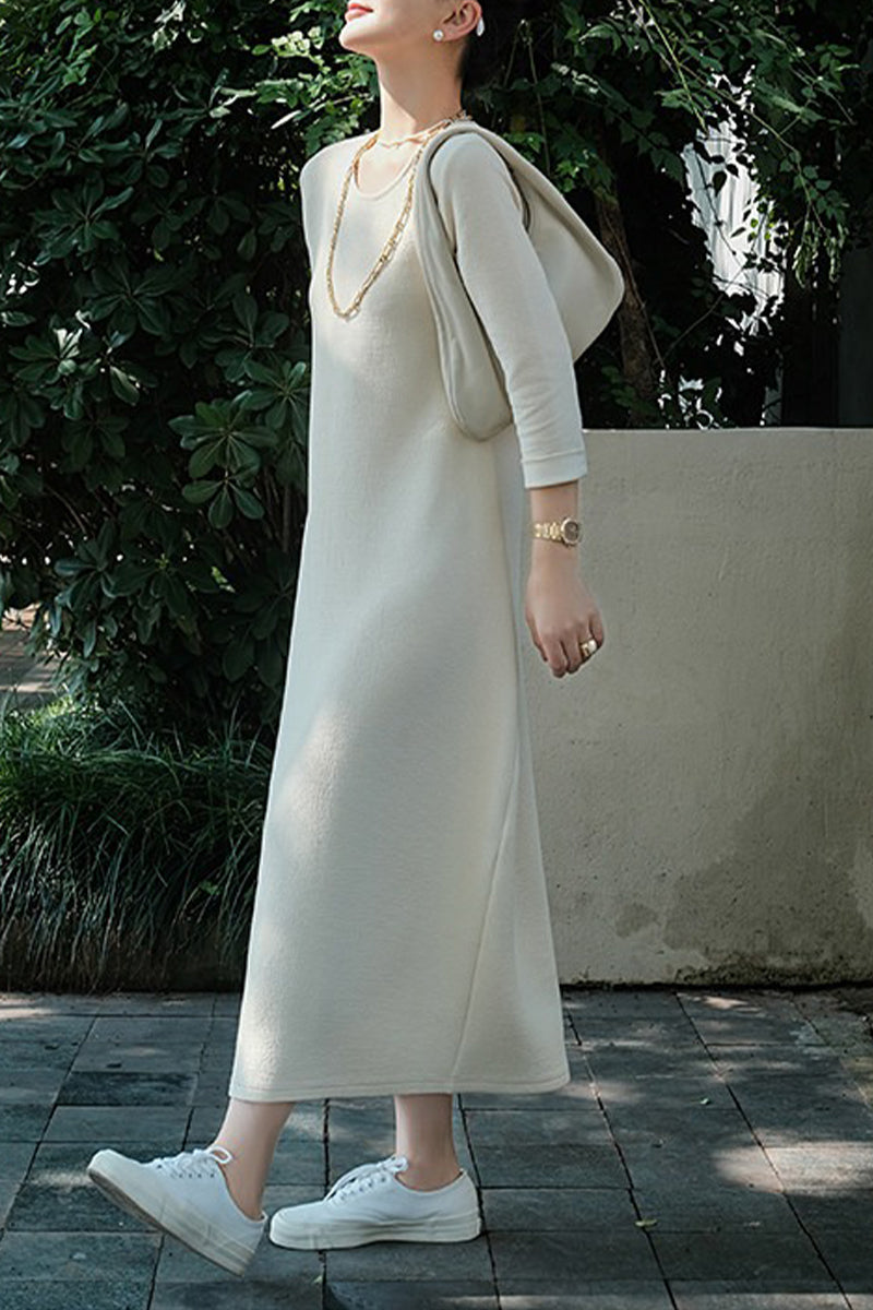 White 3/4 Sleeve Midi Shift Dress