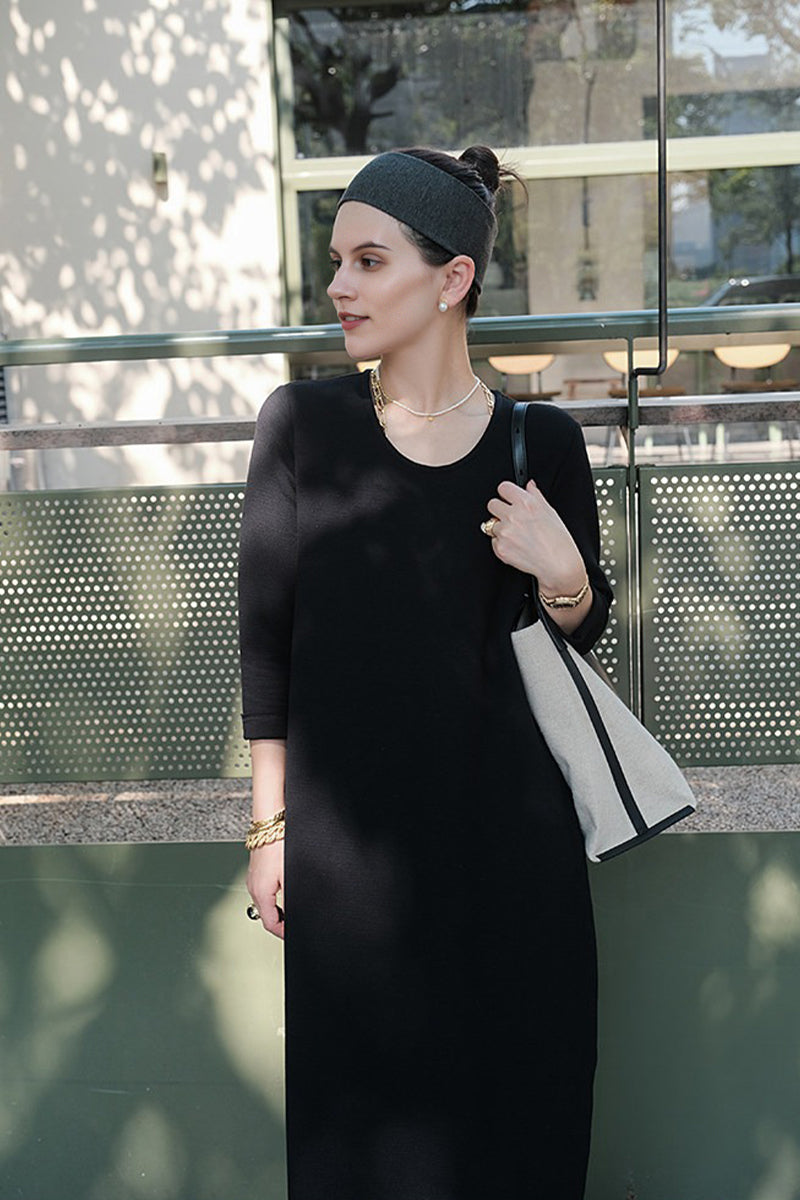 White 3/4 Sleeve Midi Shift Dress