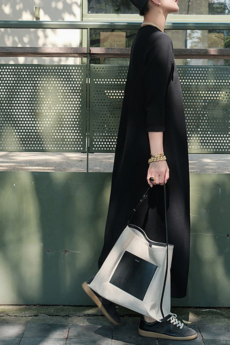 White 3/4 Sleeve Midi Shift Dress