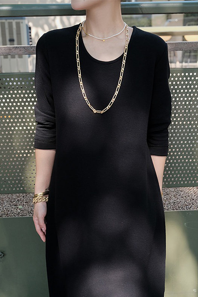 White 3/4 Sleeve Midi Shift Dress