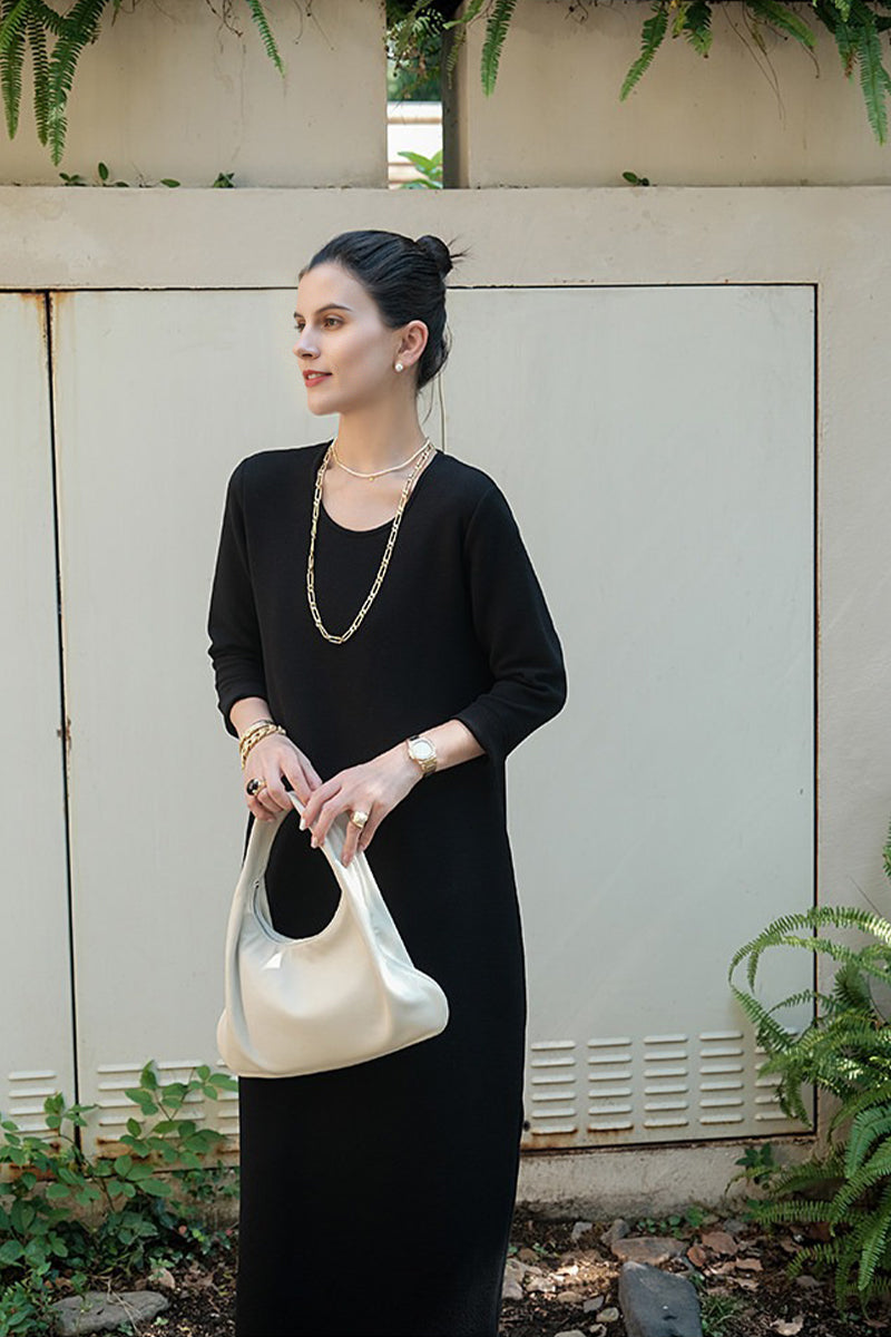 White 3/4 Sleeve Midi Shift Dress