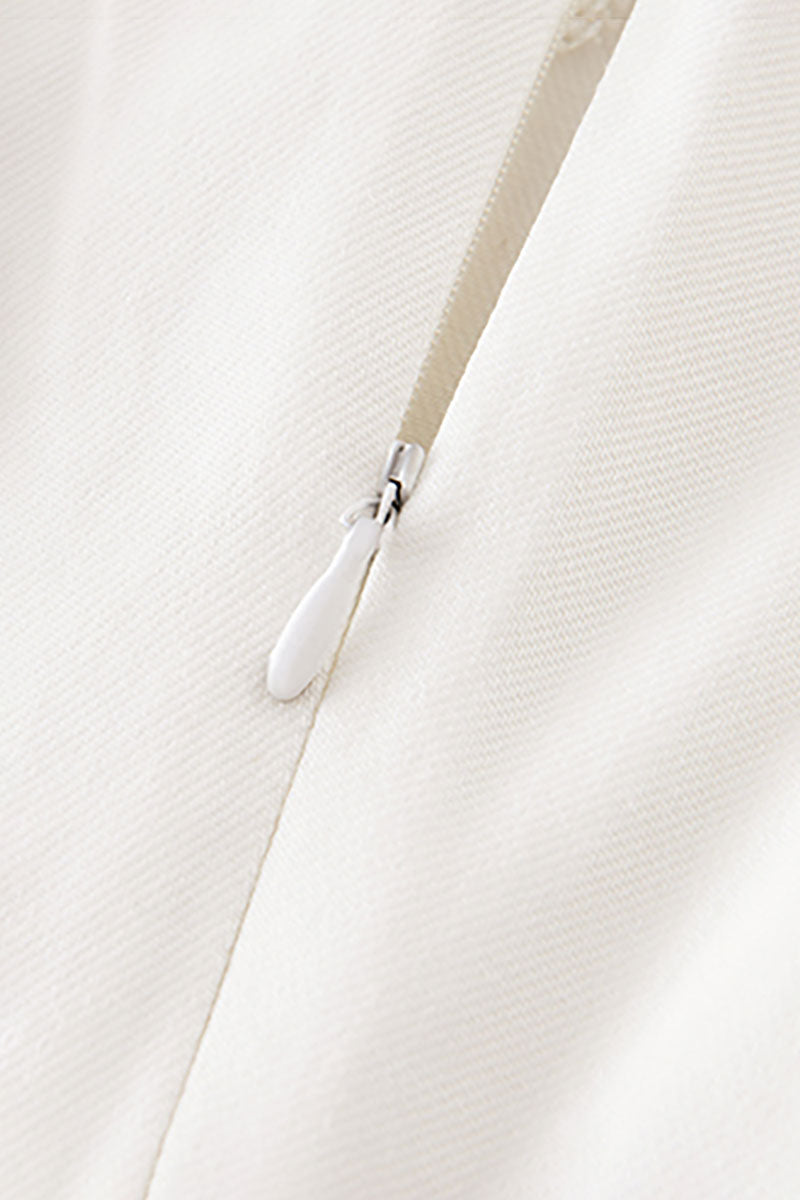 White A-Line Sleeveless Midi Dress with Raw Seams